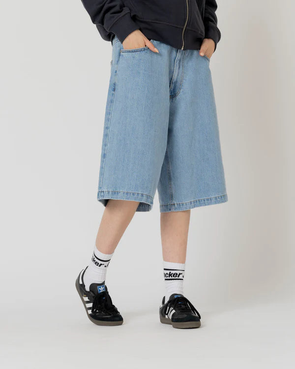 Jacker - Logo Denim Baggy Shorts - Blue