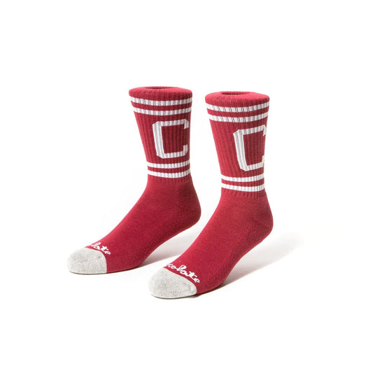 Chocolate - Stripe C socks - burgundy