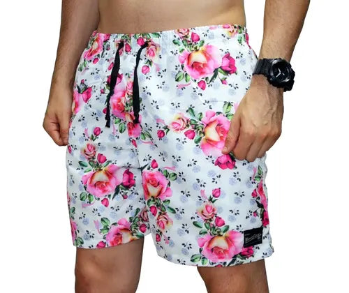Short Your Face Estampado Floral Rosas - Branco