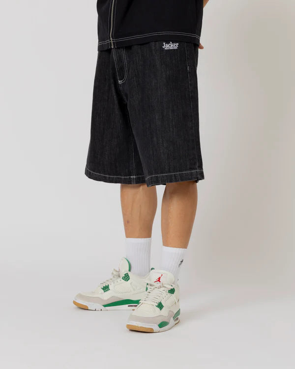 Jacker - Logo Denim Baggy Shorts - Black