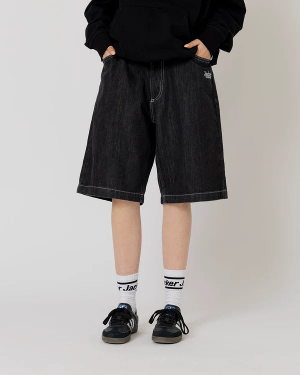 Jacker - Logo Denim Baggy Shorts - Black